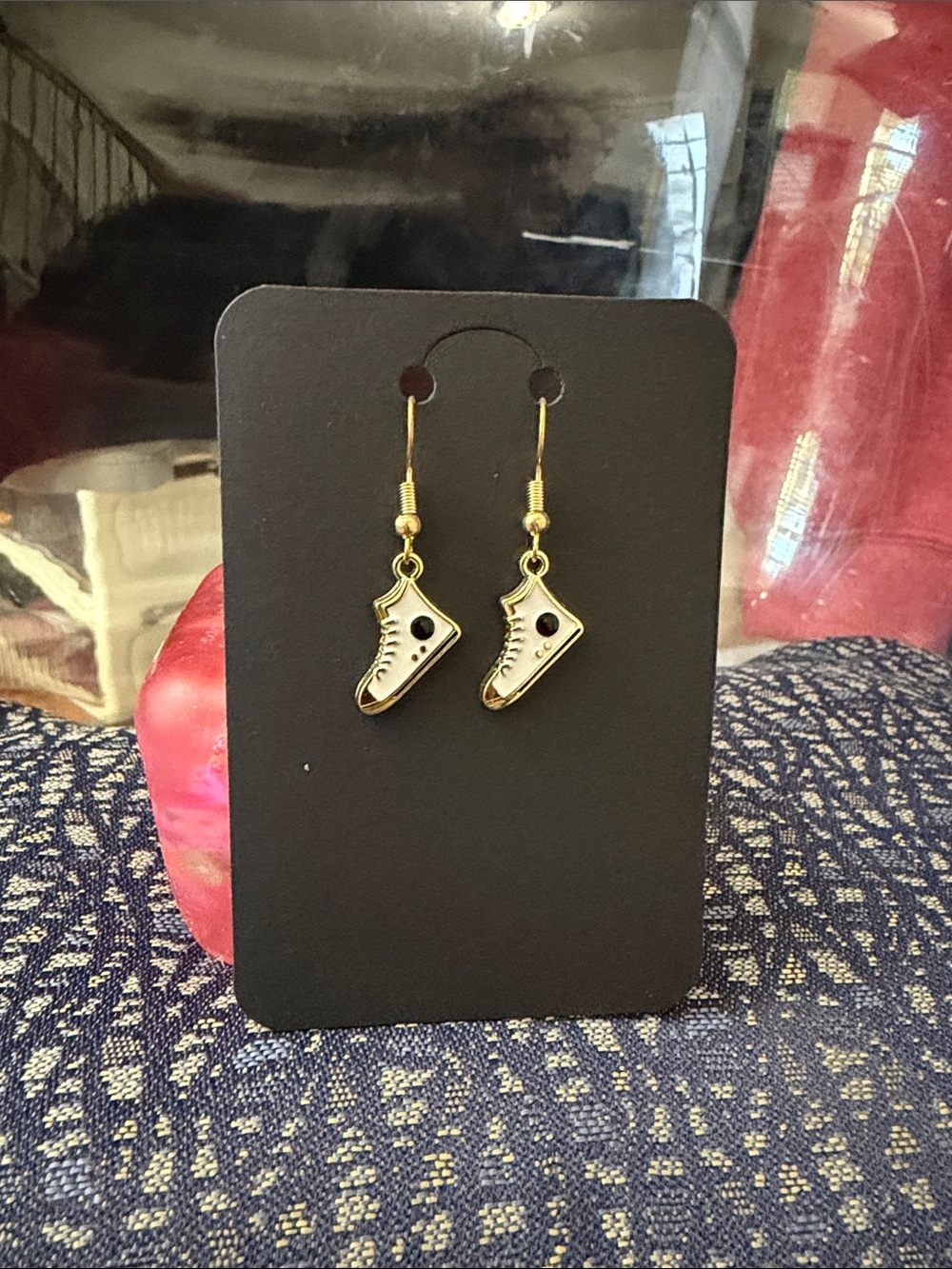 Gold-Tone White Sneaker Charm Drop Earrings - Women Jewelry